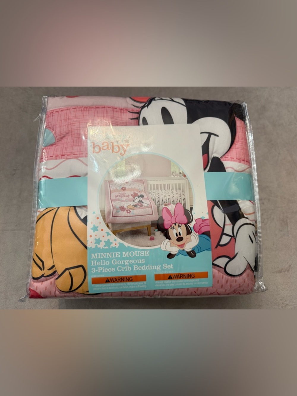 Disney Baby Minnie Mouse Crib Bedding Set 3 Piece Hello Gorgeous Pink Nursery